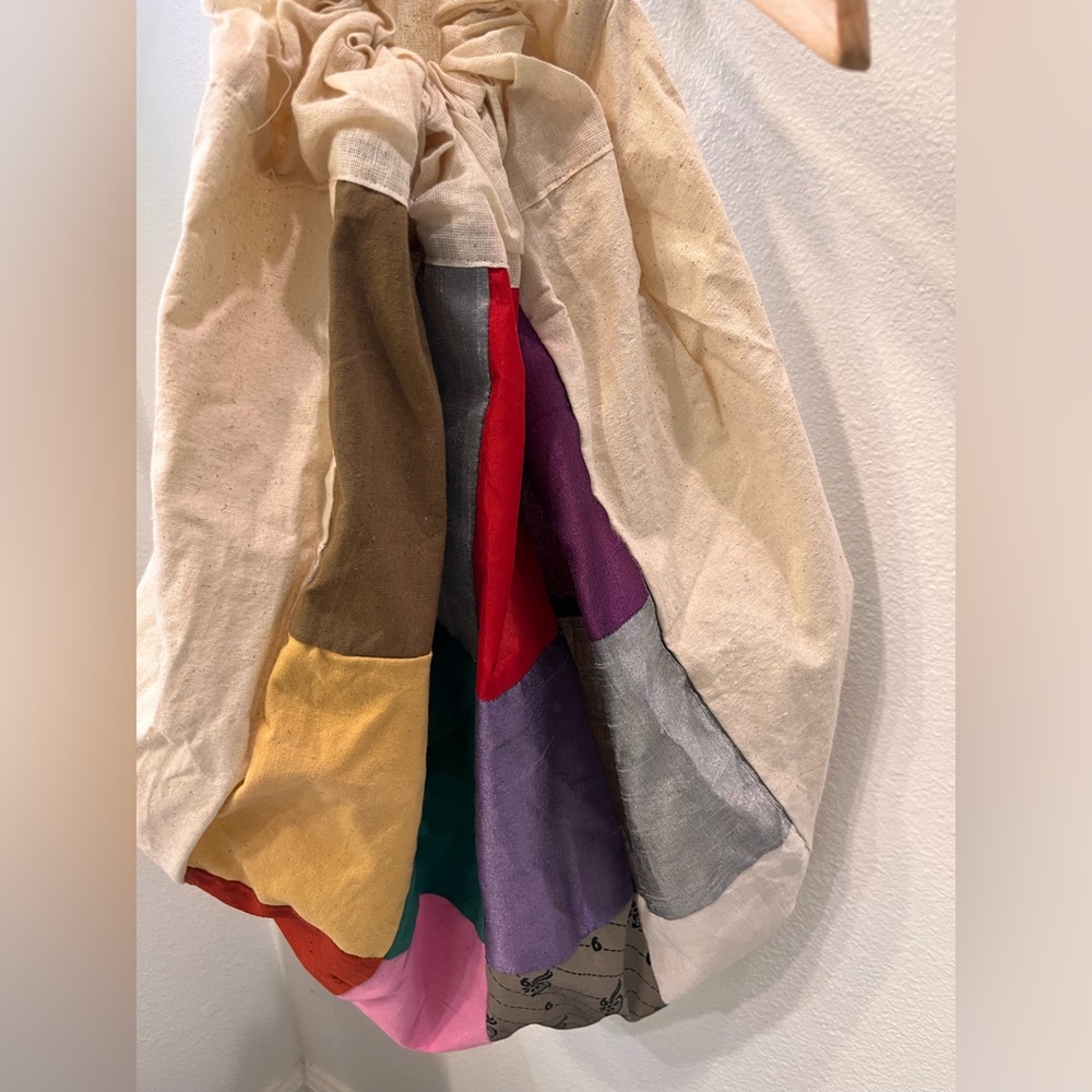 Drawstring Patchwork Linen Duffle Bag Made In Ind… - image 2